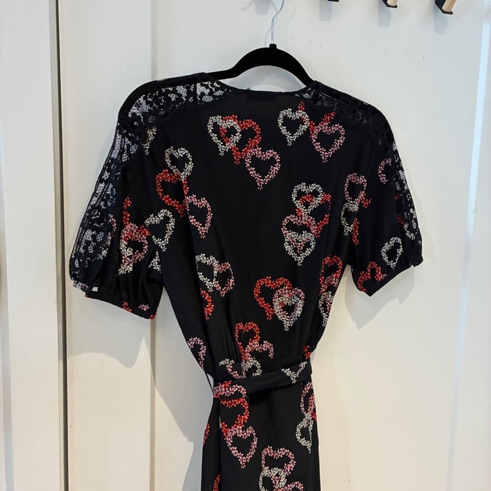 Sandro Black 100% Silk Floral Heart Print Midi Dress Small - Picture 6 of 14